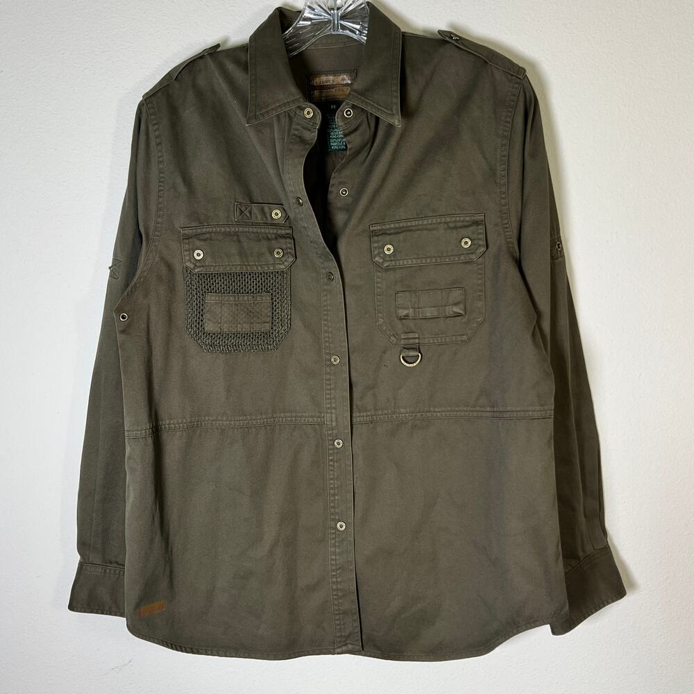 VTG Lauren Ralph Long Sleeve Snap Button Utility Shacket Women's M Olive Green